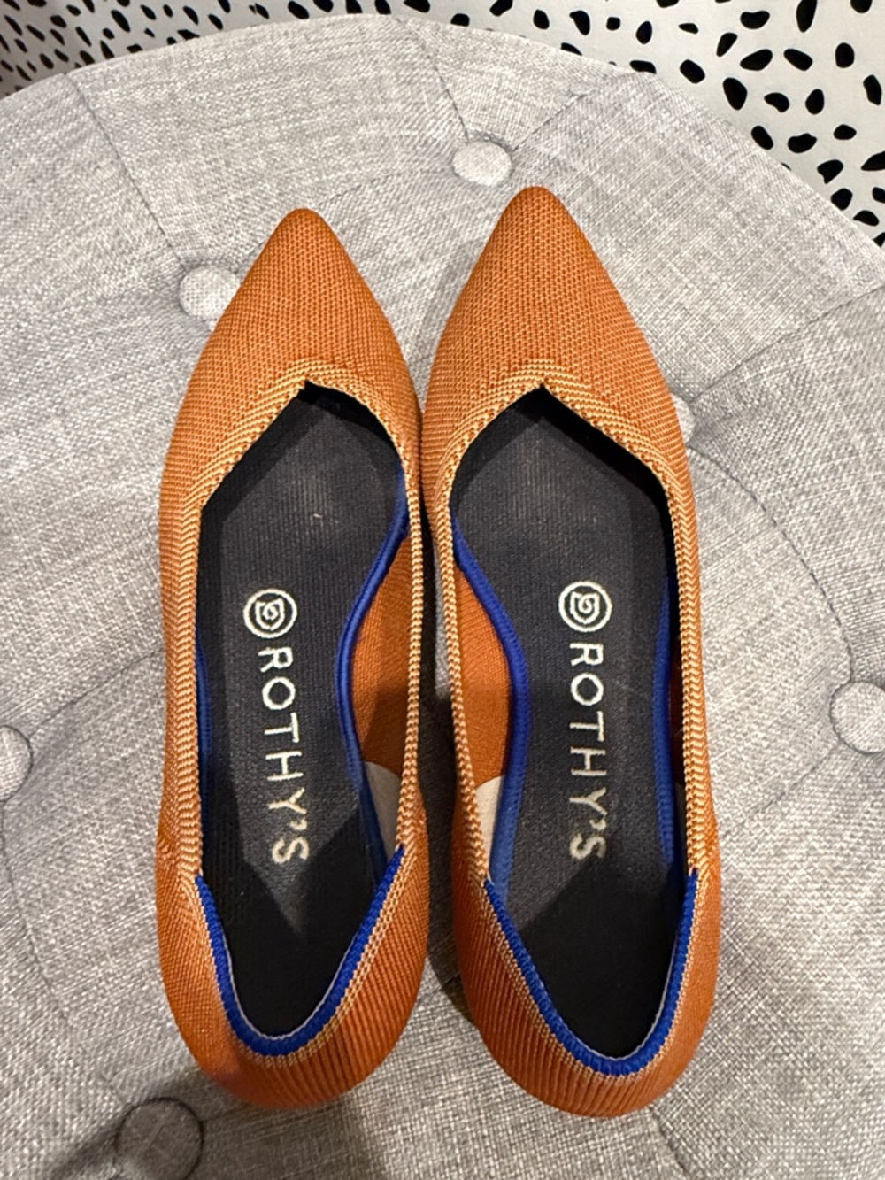 Rothy's The Point Flats in Burnt Orange/Tan with Blue Trim Size 7